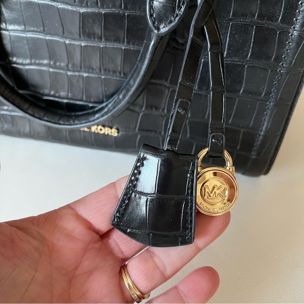 Michael Kors Zoe Crocodile Embossed Leather Satchel Bag Gold Hardware - Picture 7 of 11